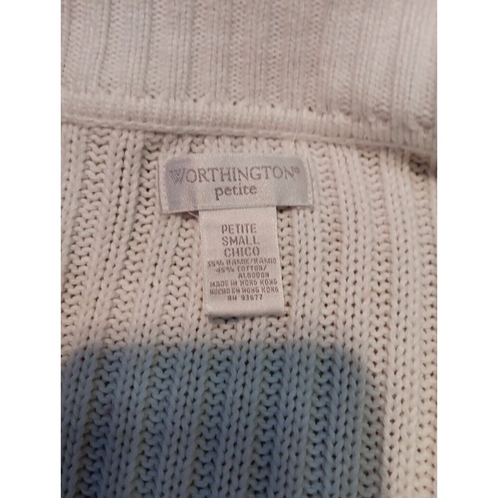 Vintage 90S Sz S Petite Cable Knit Zip Up Sweater Cardigan Ramie &‎ Cotton Blend - Picture 10 of 11